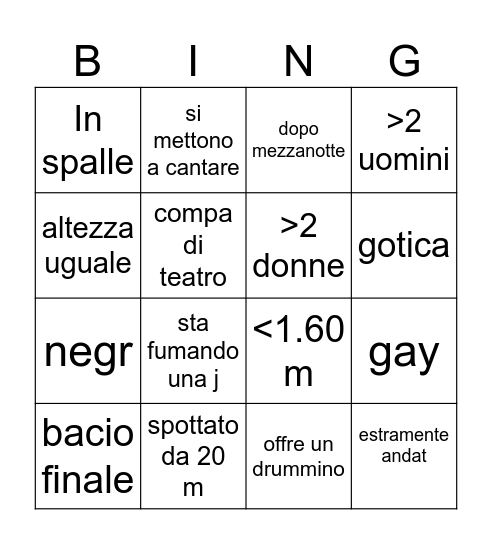 Bazzana sabato sera Bingo Card