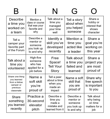 Telling Your Story Bingo Card