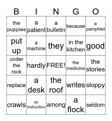 English Grammar Bingo Card