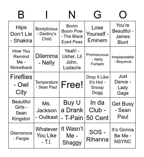 2000s Bingo Card