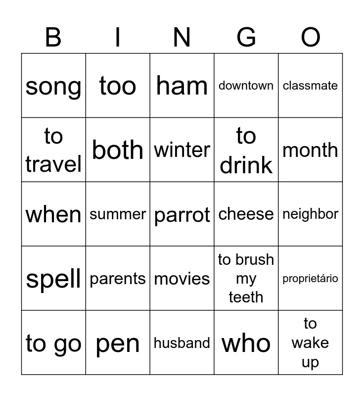 Book 1 review L5 Bingo Card