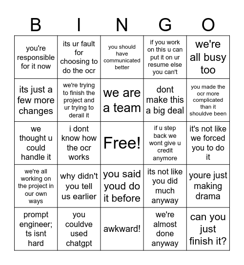 freedom from ocr hellhole Bingo Card