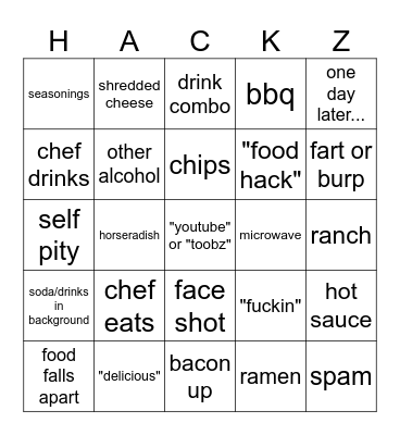 Food Hack Bingo Card