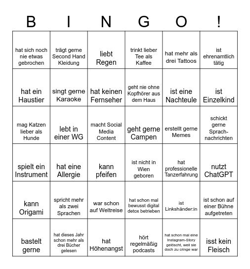 kennenlernen Bingo Card