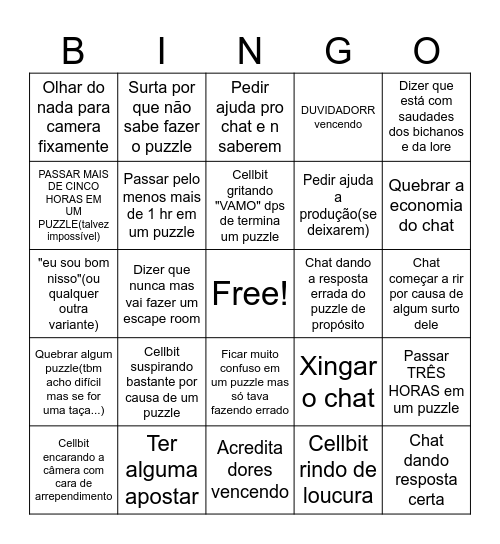 Cellbit em silent still Bingo Card
