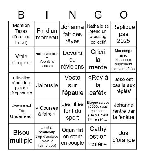 Hélène & les garçons Bingo Card