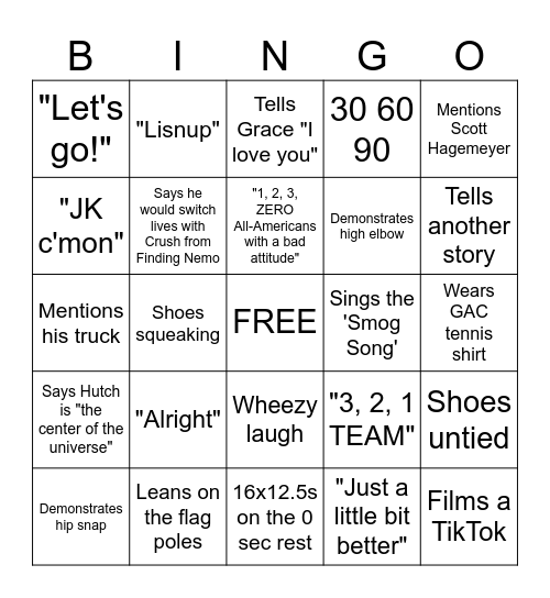 COACH JON Bingo Card