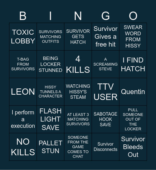DBD KILLER BINGO CARD HISSY Bingo Card