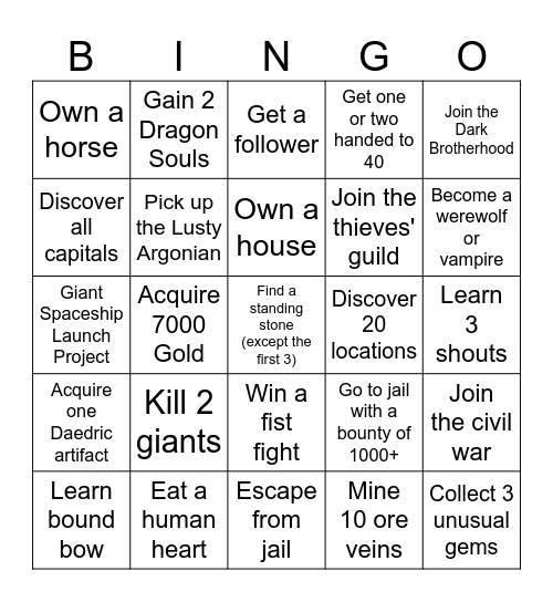 Skyrim Bingo Card