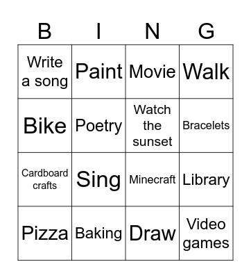At Home <3 Bingo Card