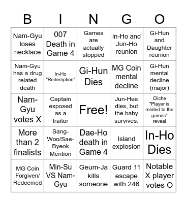 Squid Game S3 Predictions Bingo Card
