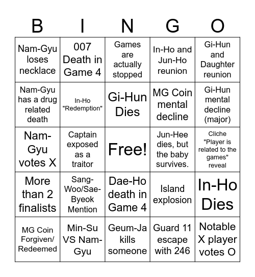 Squid Game S3 Predictions Bingo Card
