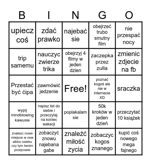Bingo wakacje 2025 Bingo Card