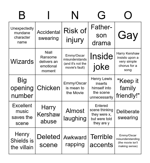 Movie Night In Bingo Card