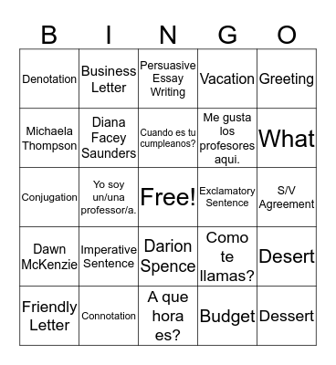 Language Department BINGO Card