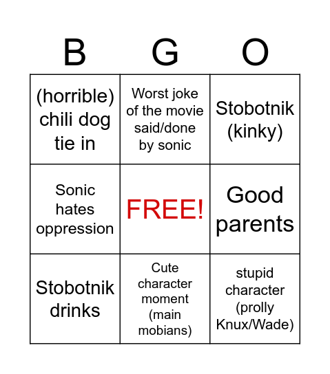 SWONIC MOVIE TWOPES Bingo Card