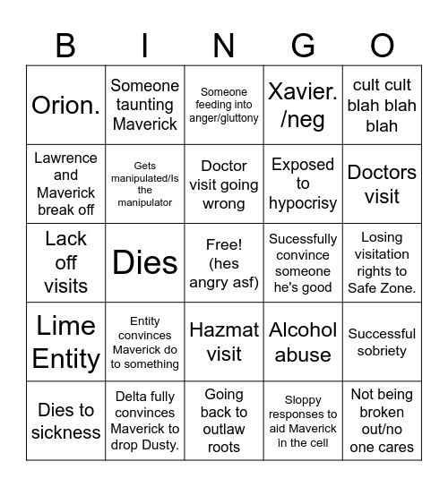 Determining if Maverick goes crazy Bingo Card