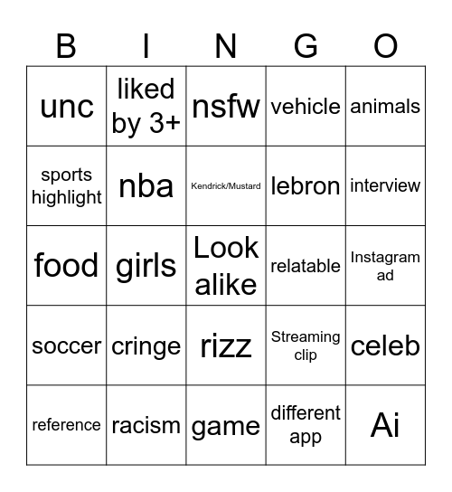 Instagram Reels Bingo Card