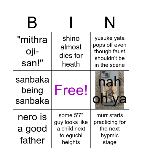 mahosute Bingo Card