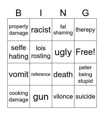 family guy bingo Card