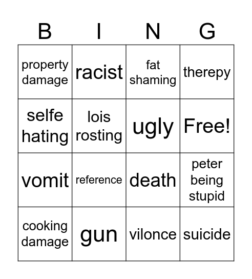 family guy bingo Card