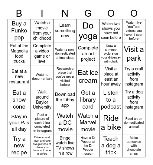 Summer Salsa Bingo Card