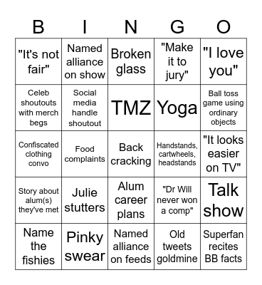 BIG BROTHER 27 BINGO Card