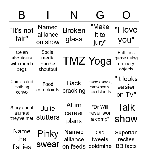 BIG BROTHER 27 BINGO Card