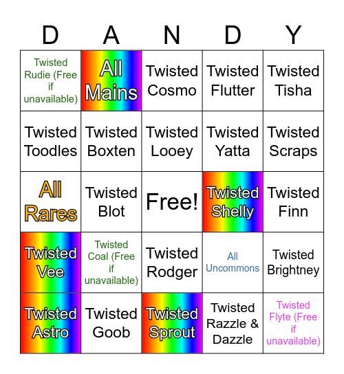 Dandy’s World Twisted Bingo [UPDATED] Bingo Card