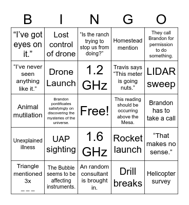 Skinwalker Ranch Bingo Card