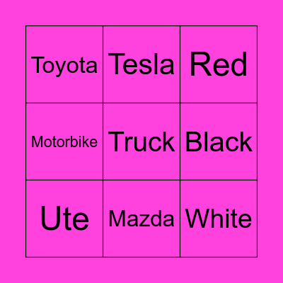 Cars Bingo Card
