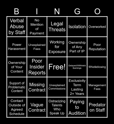 Black Company Bingo Card
