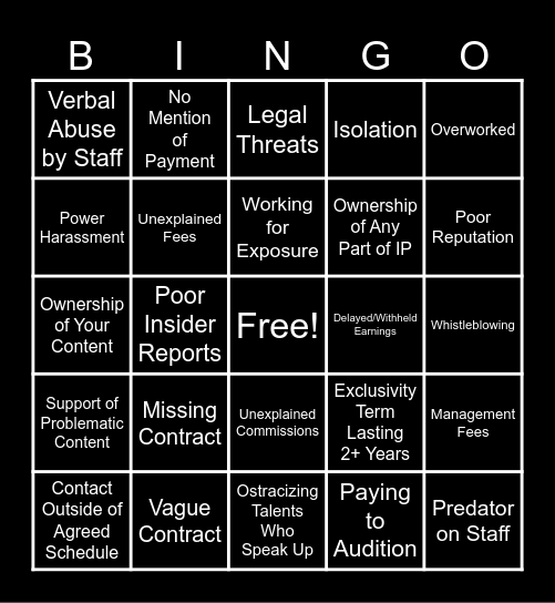 Black Company Bingo Card