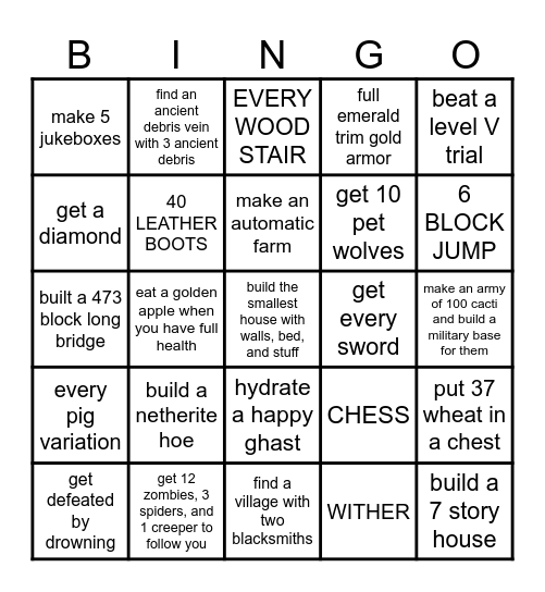 Minecraft Bingo Card