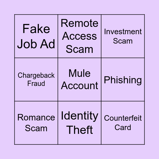 Fraud Bingo Card