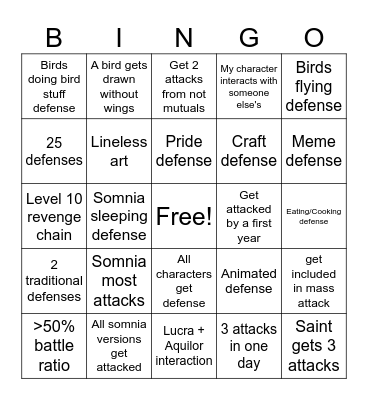 Saint's Artfight 2025 Bingo Card