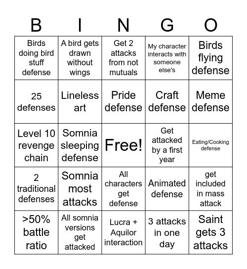 Saint's Artfight 2025 Bingo Card