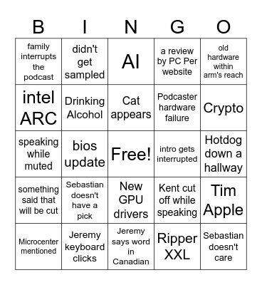 PC Per Live Stream Bingo Card