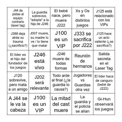 Squid Game T3 Bingo Card