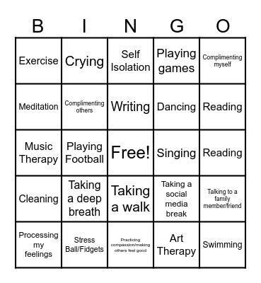 Coping Skills Bingo Card