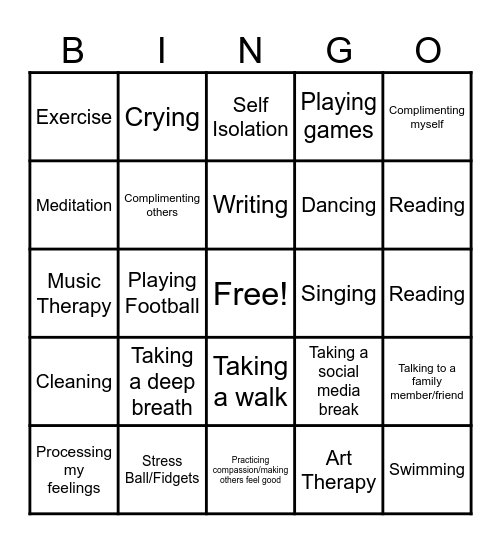 Coping Skills Bingo Card