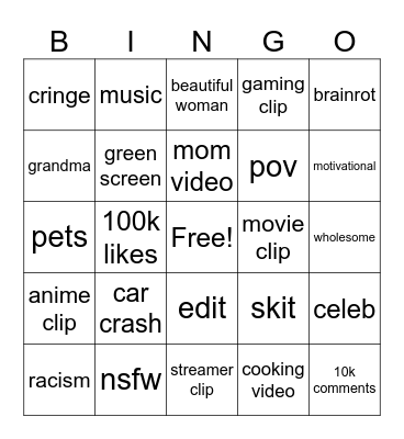 Instagram Reels Bingo Card