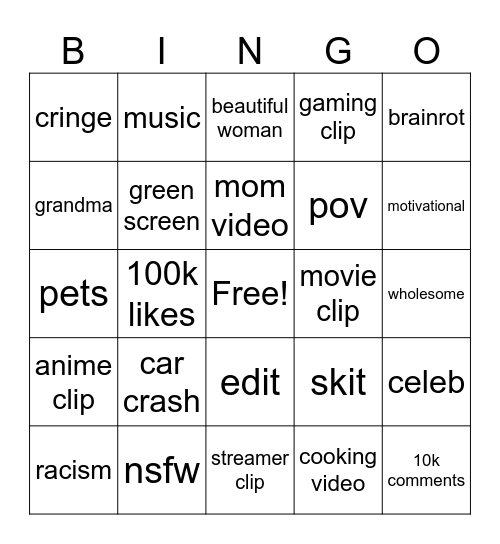 Instagram Reels Bingo Card