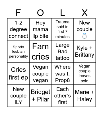 Queer Love Ultamatum Bingo Card