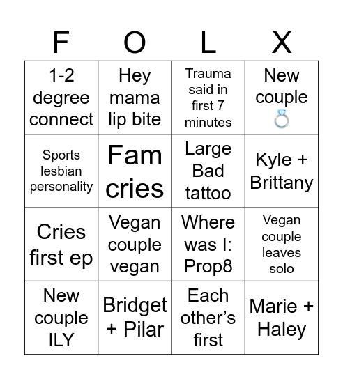 Queer Love Ultamatum Bingo Card