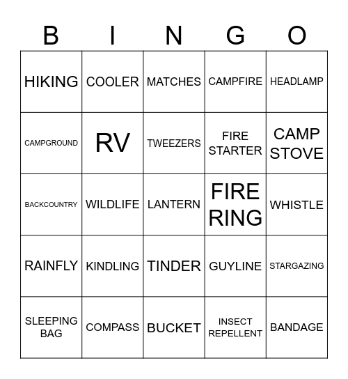 CAMPING Bingo Card