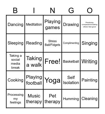Coping Skills Bingo 2 Bingo Card