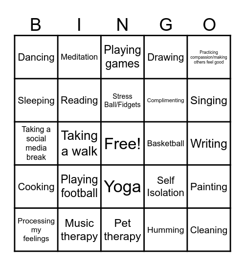 Coping Skills Bingo 2 Bingo Card