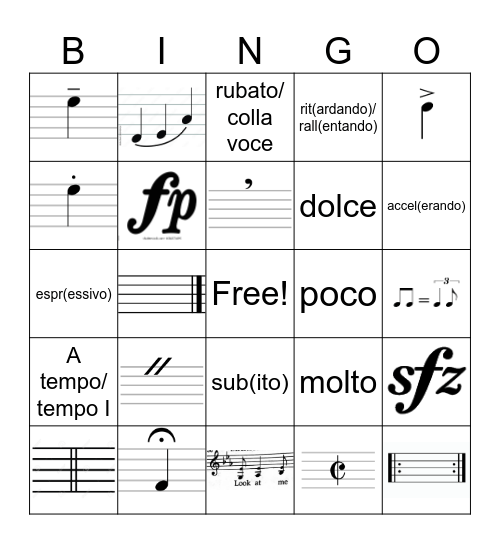 Senior (AB) Music Theory Bingo Card