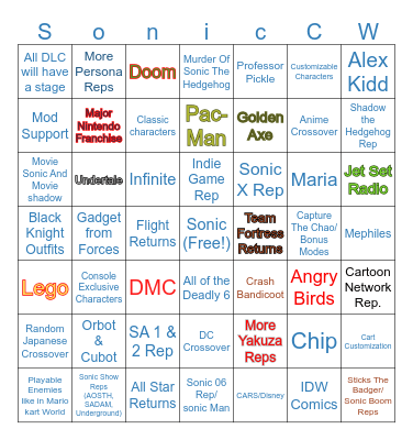 Sonic Racing Crossworlds Prediction Bingo Card